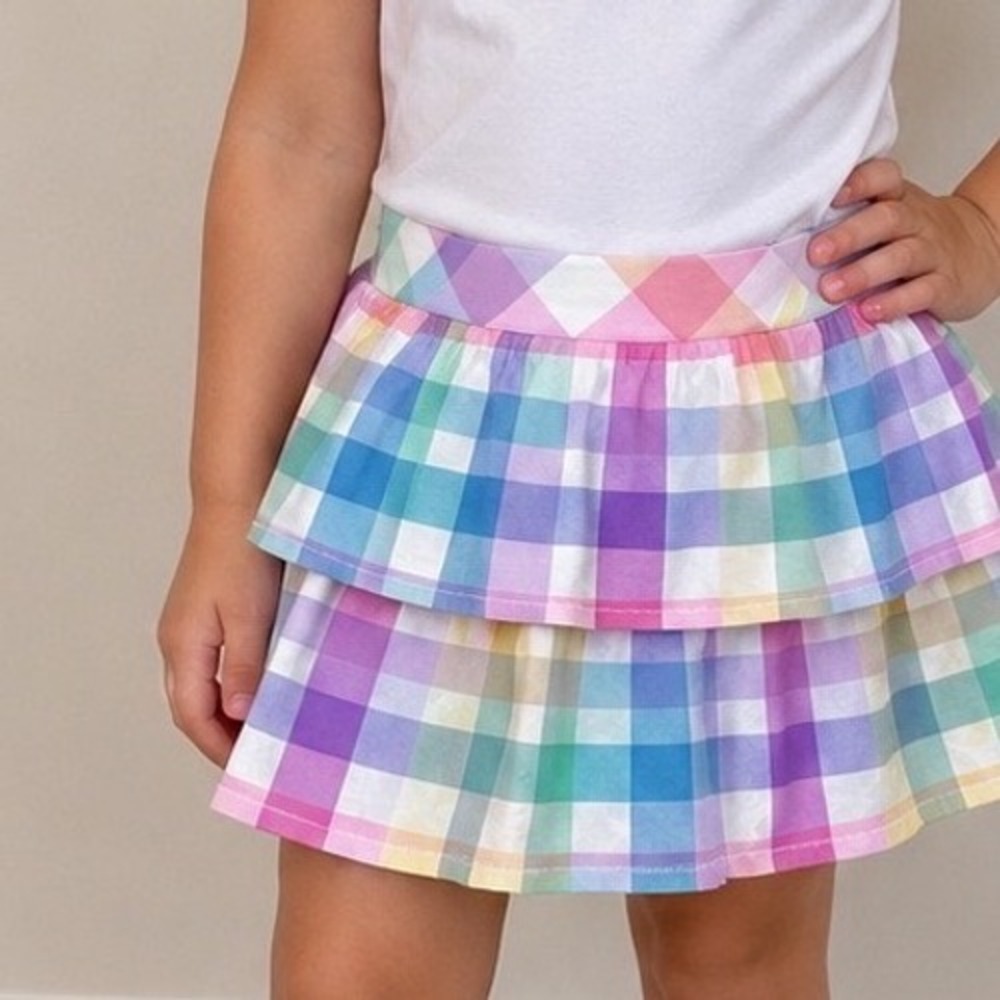 Little Sleepies Play Pastel Plaid Tiered Ruffle Skort Bamboo Viscose 2T Toddler